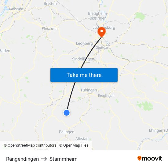 Rangendingen to Stammheim map