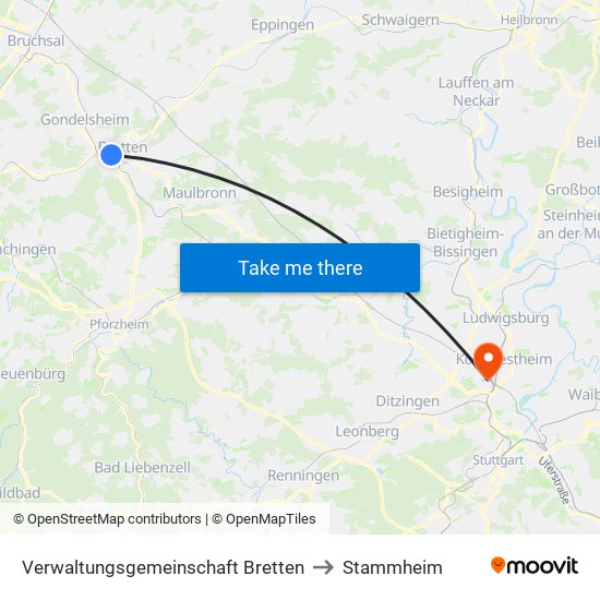 Verwaltungsgemeinschaft Bretten to Stammheim map