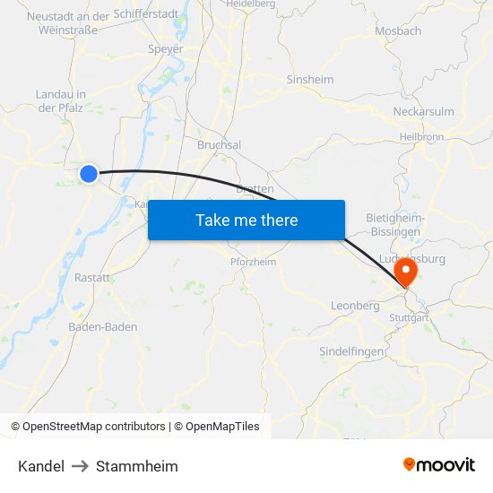 Kandel to Stammheim map