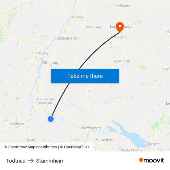 Todtnau to Stammheim map