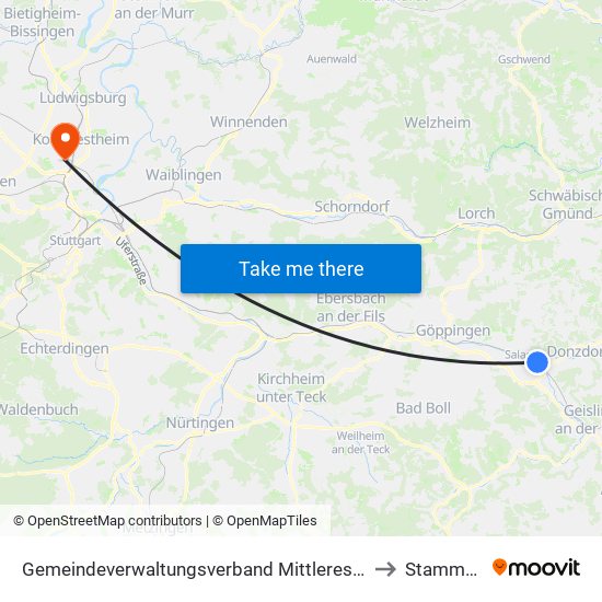 Gemeindeverwaltungsverband Mittleres Fils-Lautertal to Stammheim map