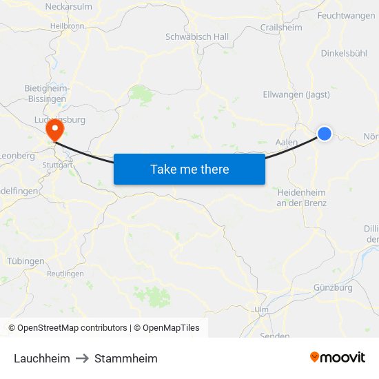 Lauchheim to Stammheim map