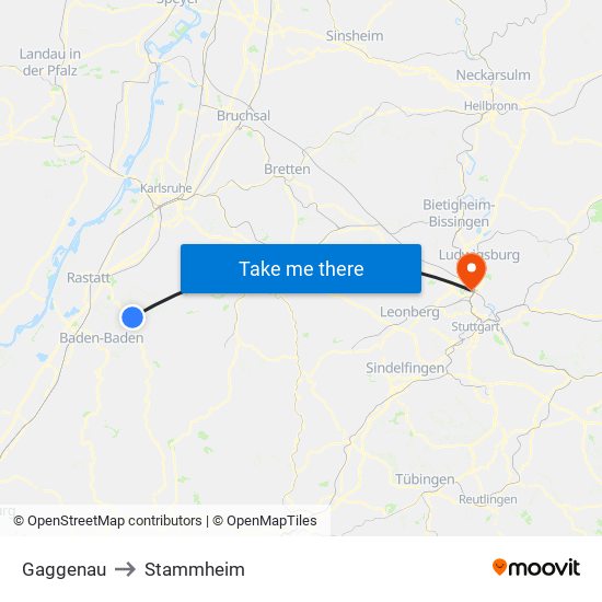 Gaggenau to Stammheim map