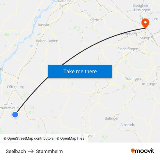 Seelbach to Stammheim map