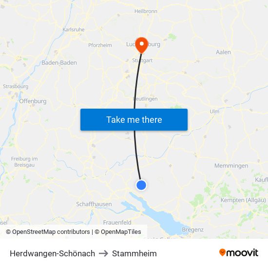 Herdwangen-Schönach to Stammheim map