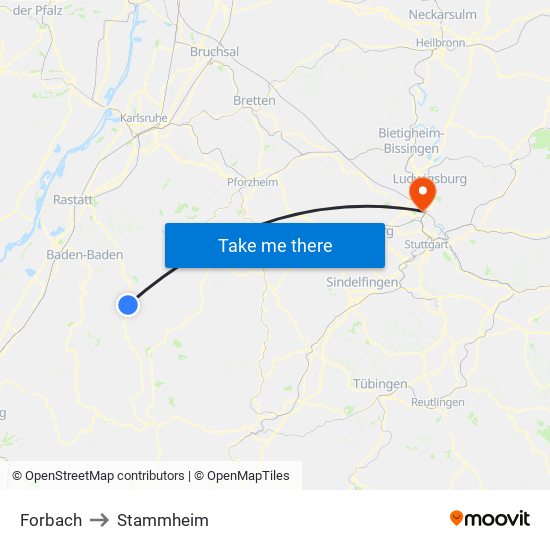 Forbach to Stammheim map