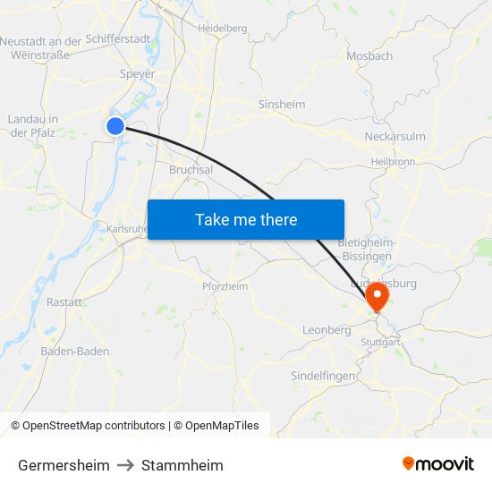 Germersheim to Stammheim map