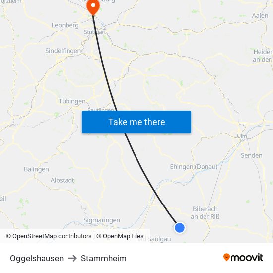 Oggelshausen to Stammheim map