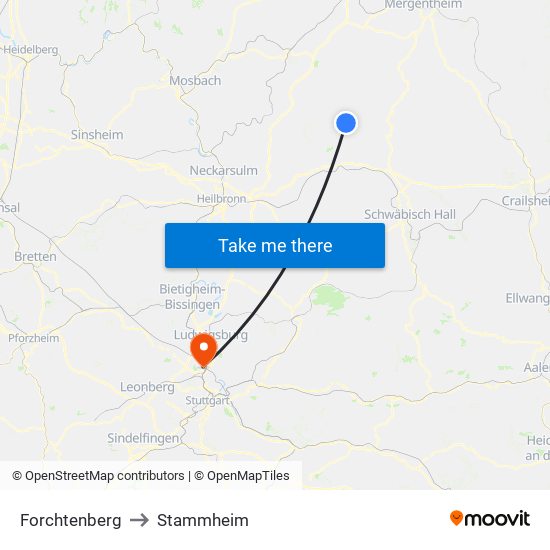 Forchtenberg to Stammheim map