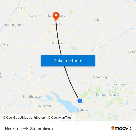 Neukirch to Stammheim map