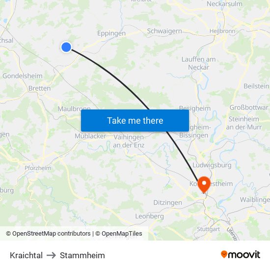 Kraichtal to Stammheim map