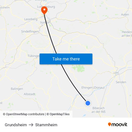 Grundsheim to Stammheim map