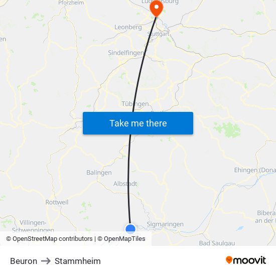 Beuron to Stammheim map