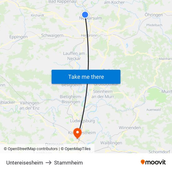 Untereisesheim to Stammheim map
