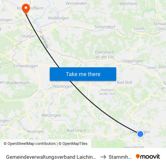 Gemeindeverwaltungsverband Laichinger Alb to Stammheim map