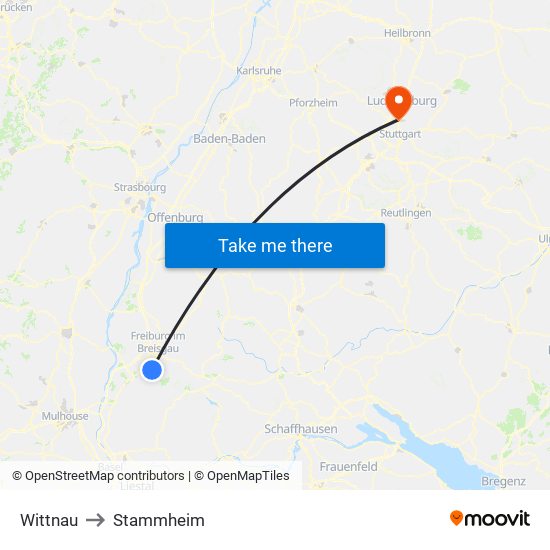 Wittnau to Stammheim map