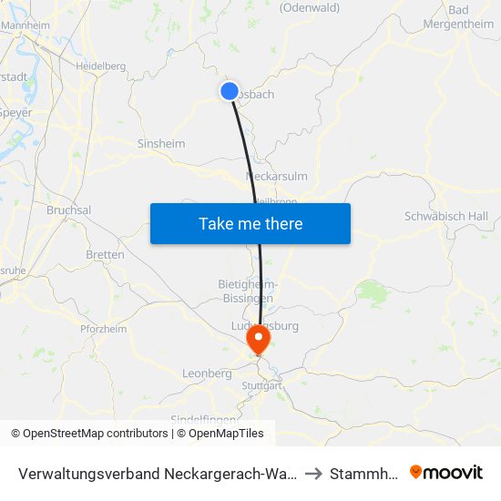 Verwaltungsverband Neckargerach-Waldbrunn to Stammheim map