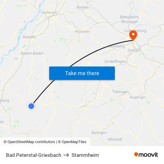 Bad Peterstal-Griesbach to Stammheim map