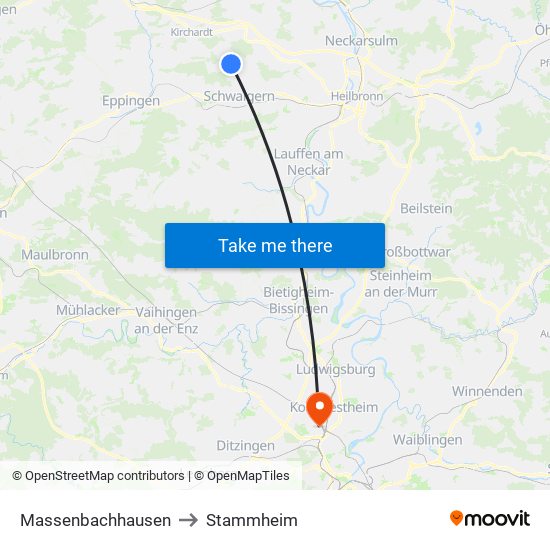 Massenbachhausen to Stammheim map