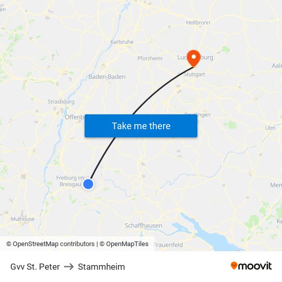 Gvv St. Peter to Stammheim map