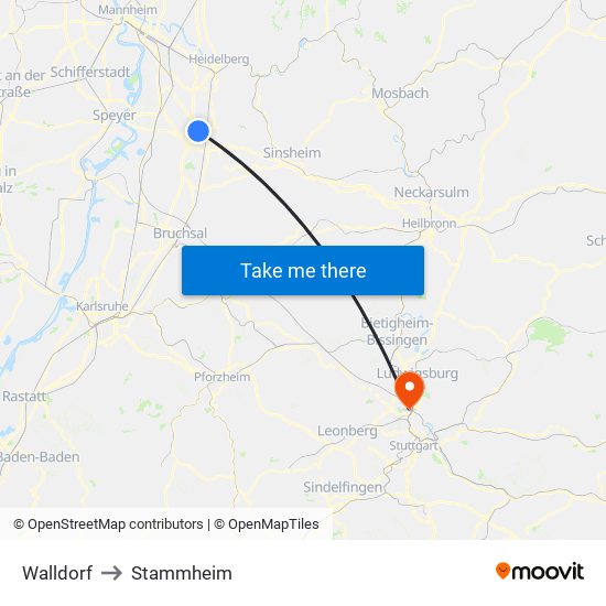 Walldorf to Stammheim map