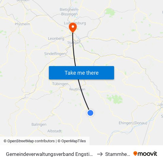 Gemeindeverwaltungsverband Engstingen to Stammheim map