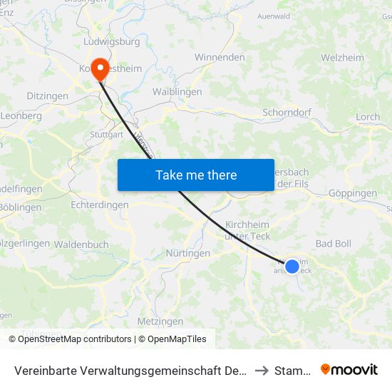 Vereinbarte Verwaltungsgemeinschaft Der Stadt Weilheim An Der Teck to Stammheim map