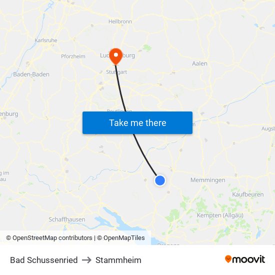 Bad Schussenried to Stammheim map