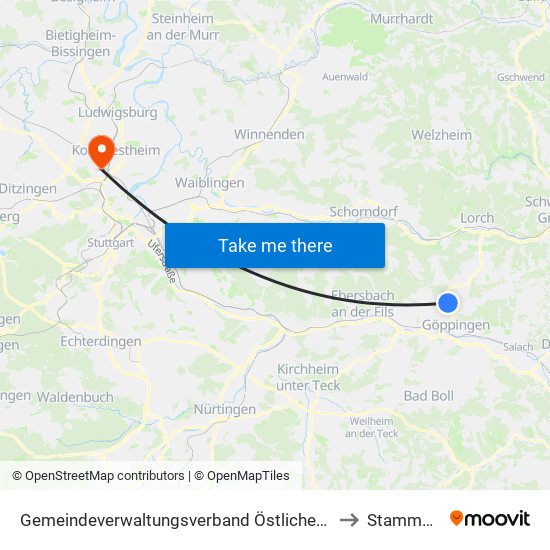 Gemeindeverwaltungsverband Östlicher Schurwald to Stammheim map