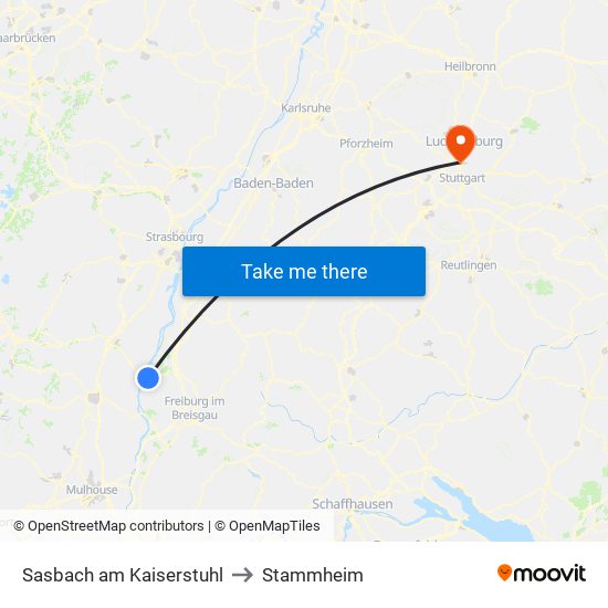 Sasbach am Kaiserstuhl to Stammheim map