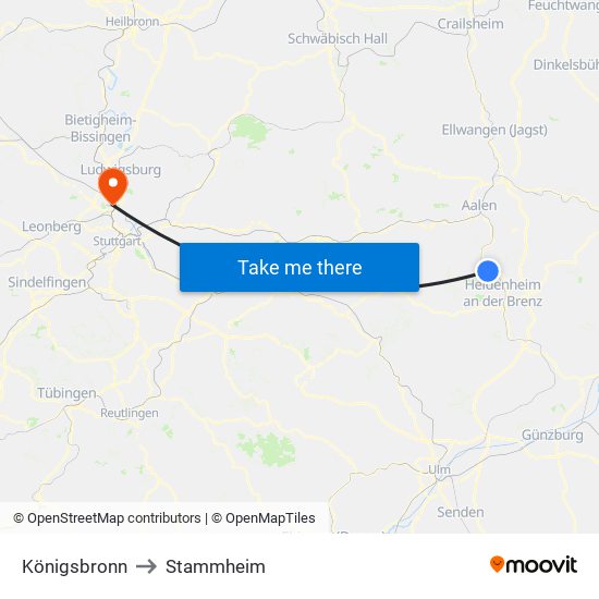 Königsbronn to Stammheim map