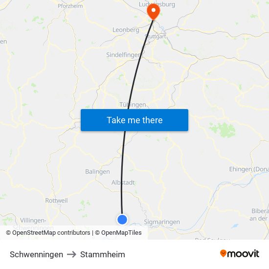 Schwenningen to Stammheim map