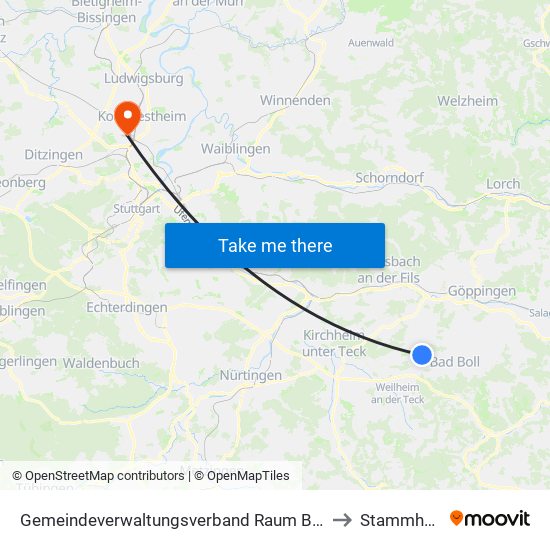 Gemeindeverwaltungsverband Raum Bad Boll to Stammheim map