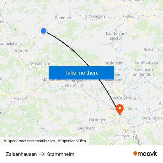 Zaisenhausen to Stammheim map
