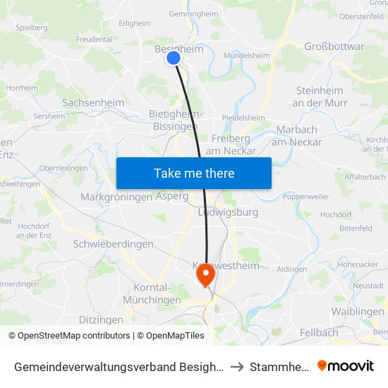 Gemeindeverwaltungsverband Besigheim to Stammheim map