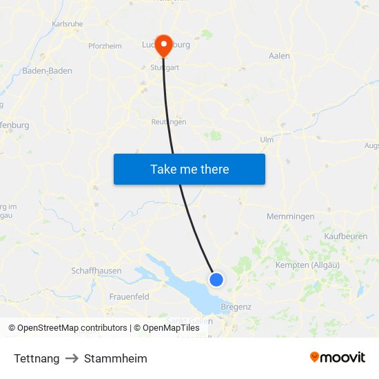 Tettnang to Stammheim map