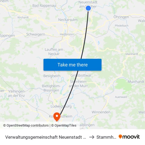 Verwaltungsgemeinschaft Neuenstadt am Kocher to Stammheim map