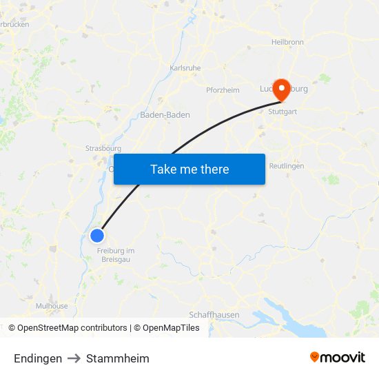 Endingen to Stammheim map