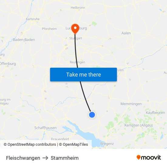 Fleischwangen to Stammheim map