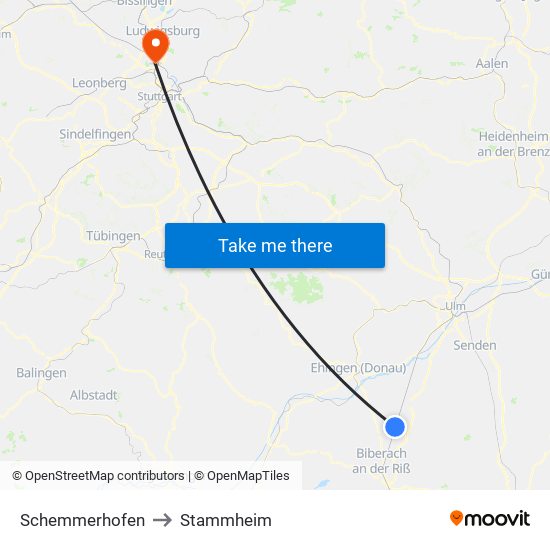 Schemmerhofen to Stammheim map