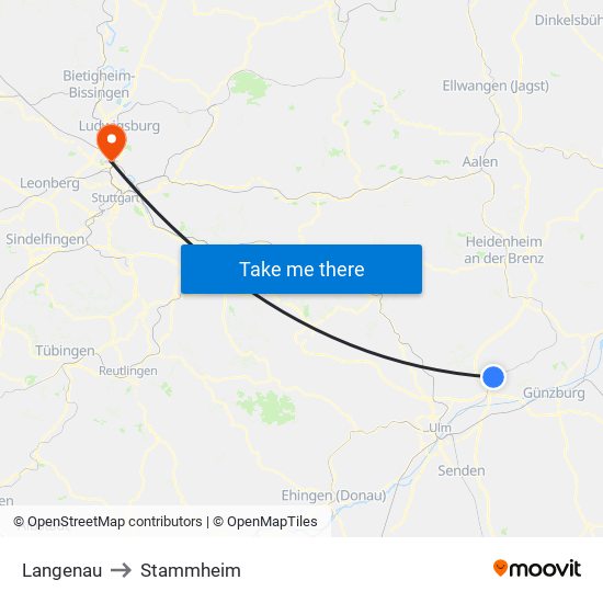 Langenau to Stammheim map