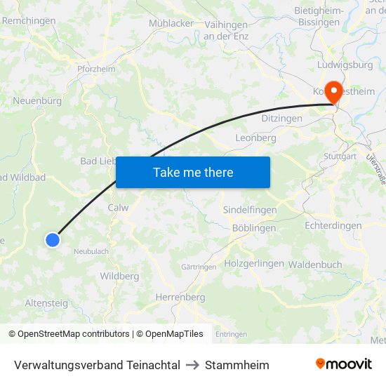 Verwaltungsverband Teinachtal to Stammheim map