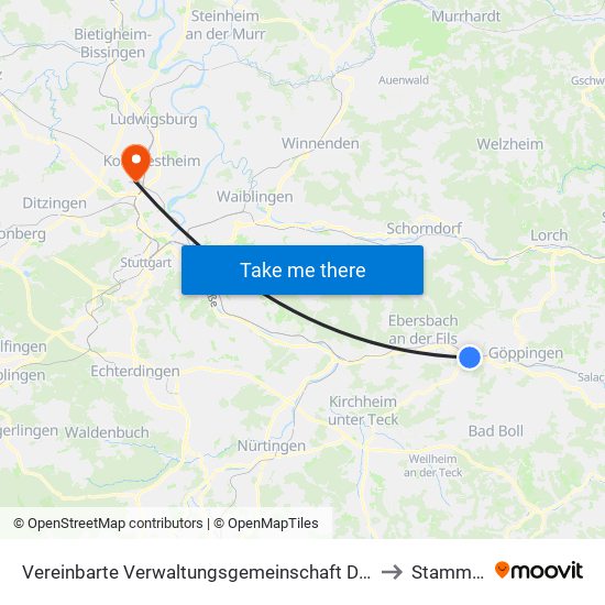 Vereinbarte Verwaltungsgemeinschaft Der Stadt Uhingen to Stammheim map