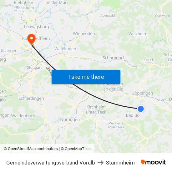 Gemeindeverwaltungsverband Voralb to Stammheim map