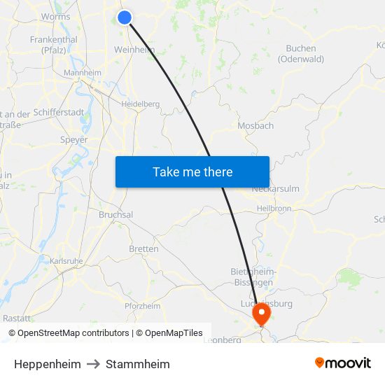 Heppenheim to Stammheim map