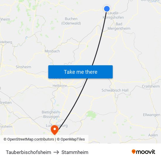 Tauberbischofsheim to Stammheim map