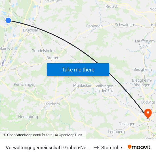 Verwaltungsgemeinschaft Graben-Neudorf to Stammheim map