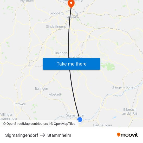 Sigmaringendorf to Stammheim map