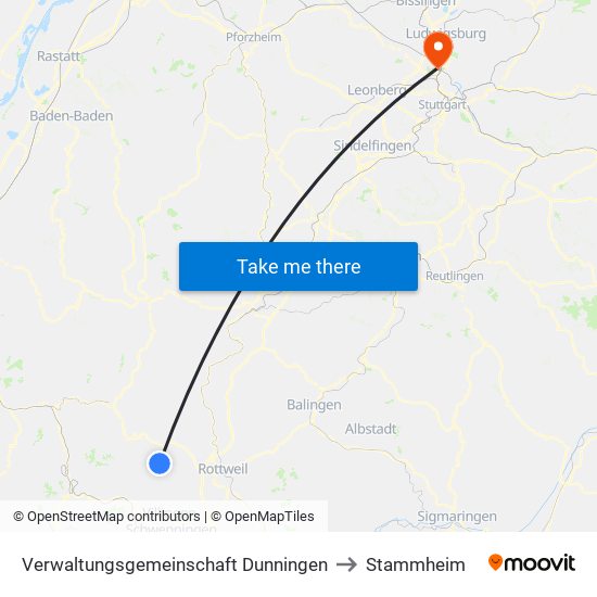 Verwaltungsgemeinschaft Dunningen to Stammheim map