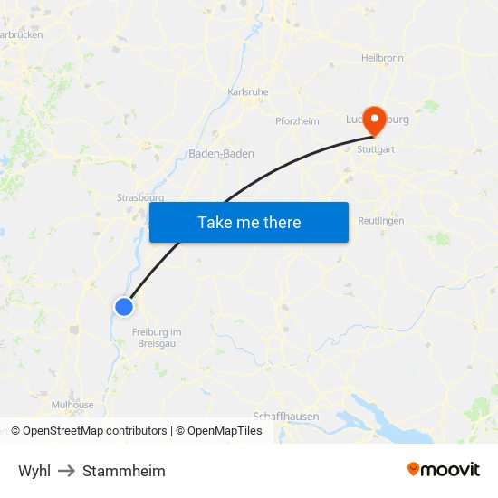 Wyhl to Stammheim map
